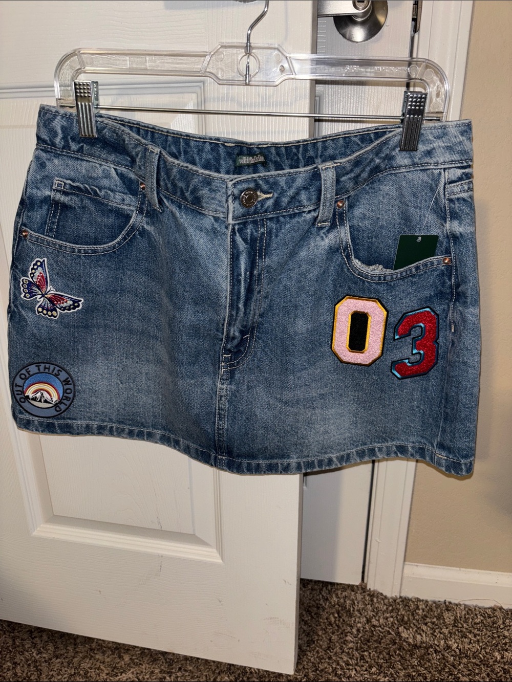 Target Denim Mini Skirt with Colorful Patches - Blue